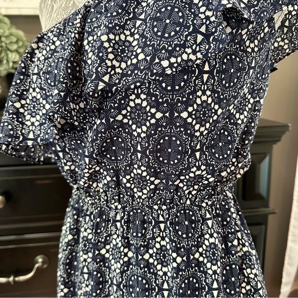 Allison Joy One Shoulder Ruffle Navy White Print Sundress Size M - Picture 8 of 16